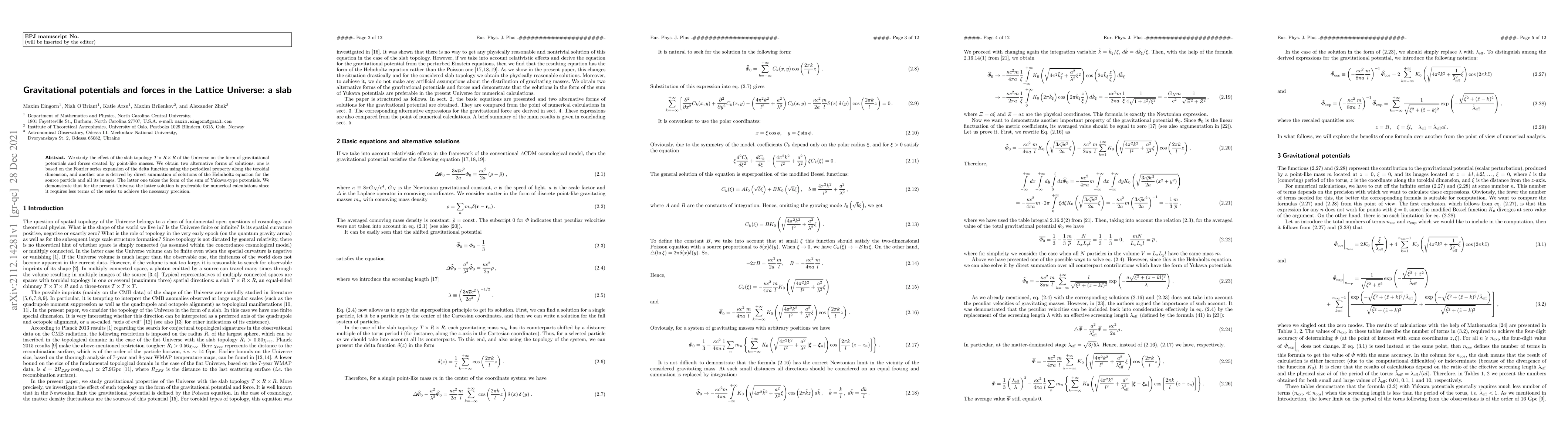 Thumbnail for Gravitational potentials and forces in the Lattice Universe: a slab
