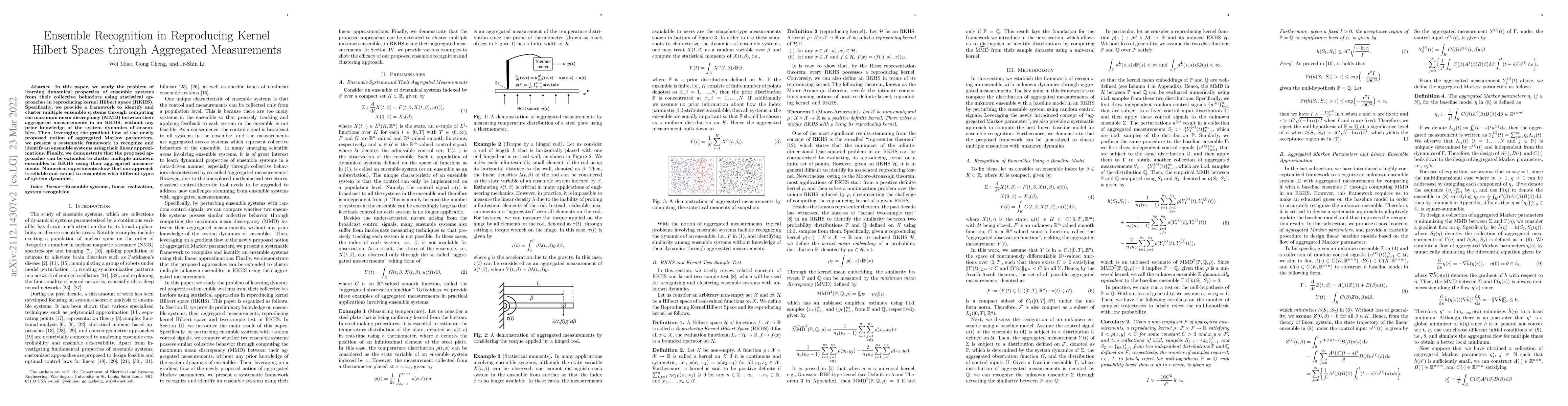 Thumbnail for Ensemble Recognition in Reproducing Kernel Hilbert Spaces through
  Aggregated Measurements