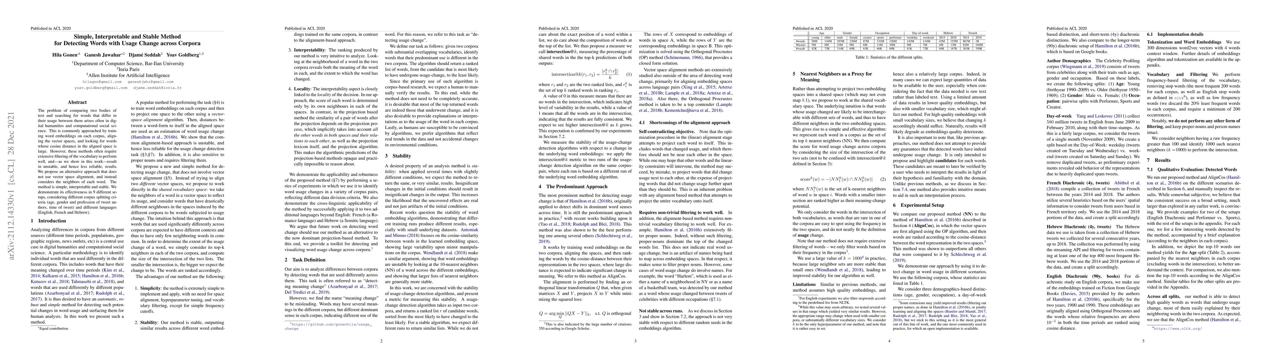 Thumbnail for Simple, Interpretable and Stable Method for Detecting Words with Usage
  Change across Corpora