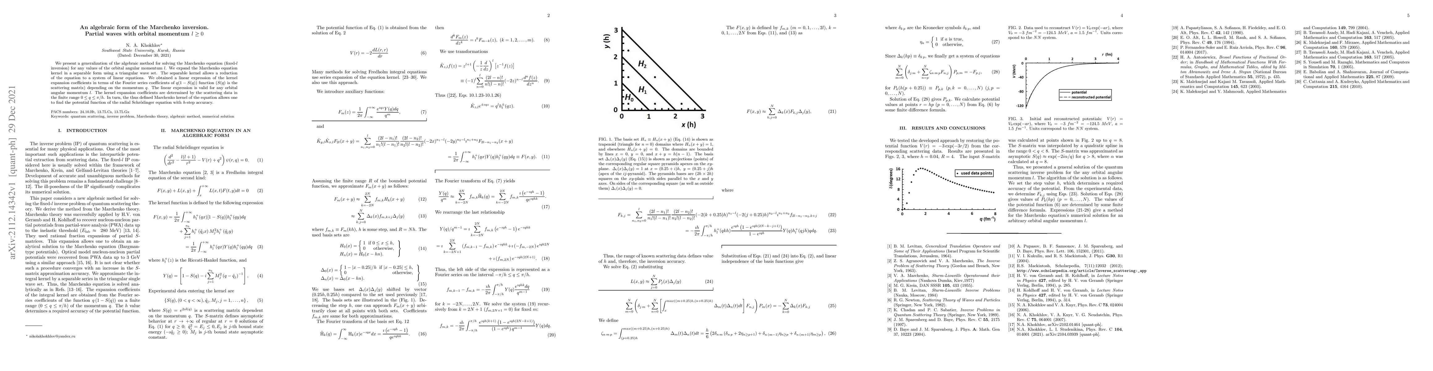 Thumbnail for An algebraic form of the Marchenko inversion. Partial waves with orbital
  momentum $l\ge 0$