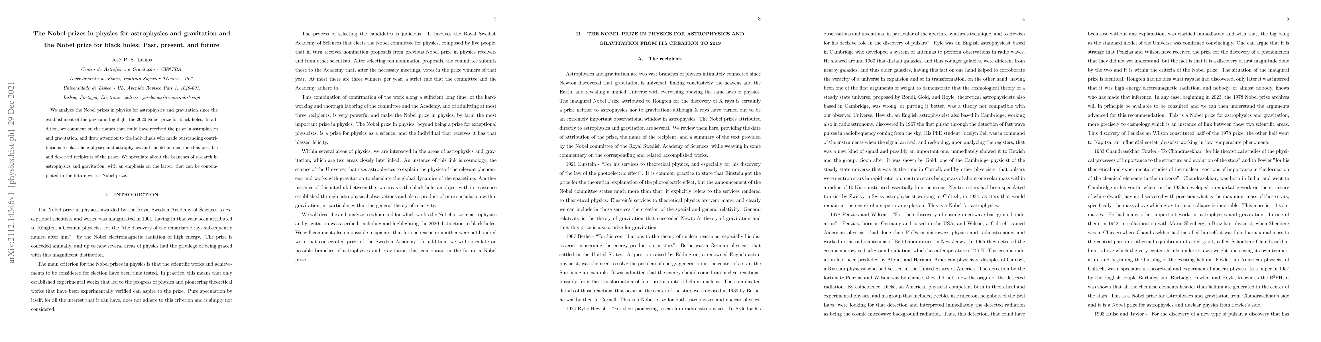 Thumbnail for The Nobel prizes in physics for astrophysics and gravitation and the
  Nobel prize for black holes: Past, present, and future