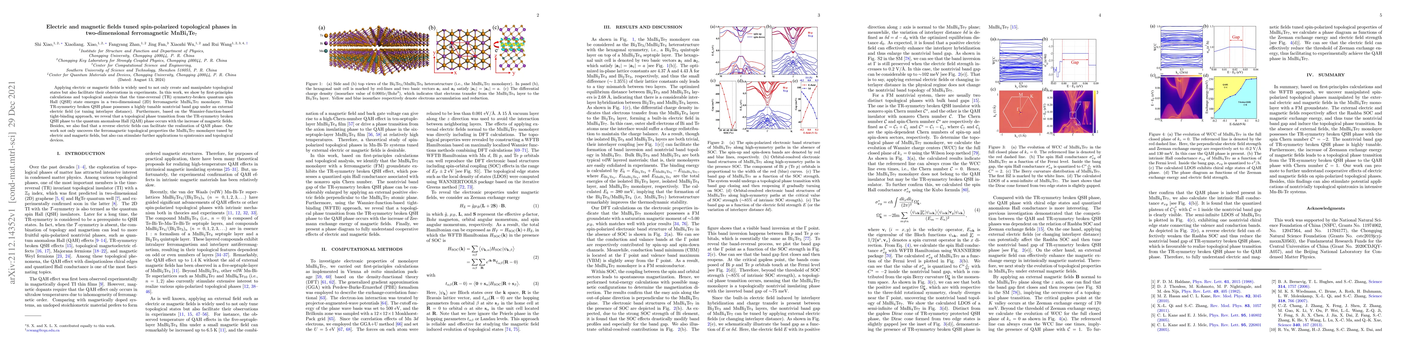 Thumbnail for Electric and magnetic fields tuned spin-polarized topological phases in
  two-dimensional ferromagnetic MnBi$_4$Te$_7$