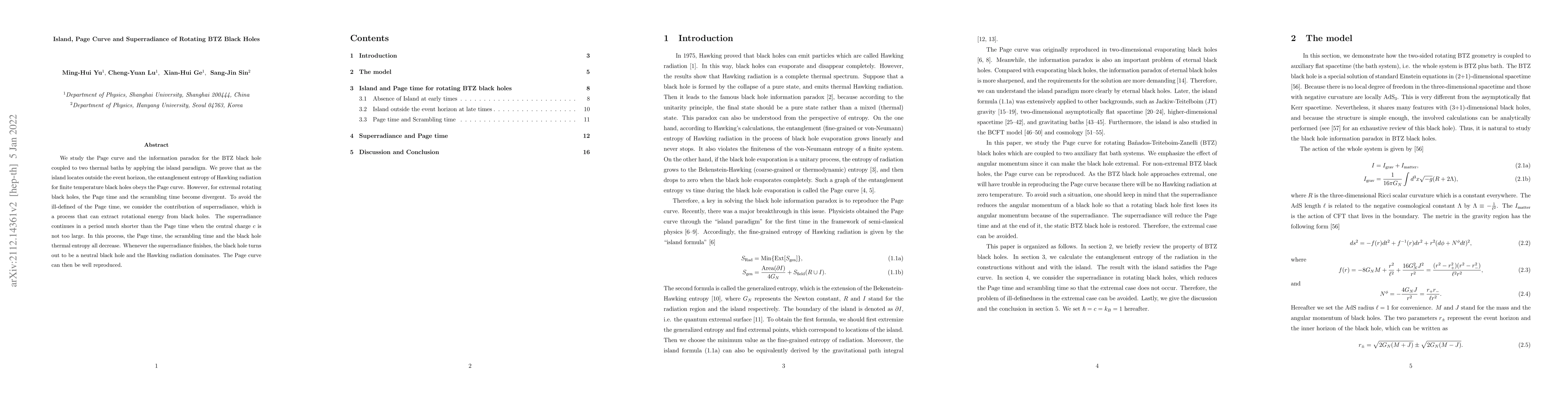 Thumbnail for Island, Page Curve and Superradiance of Rotating BTZ Black Holes