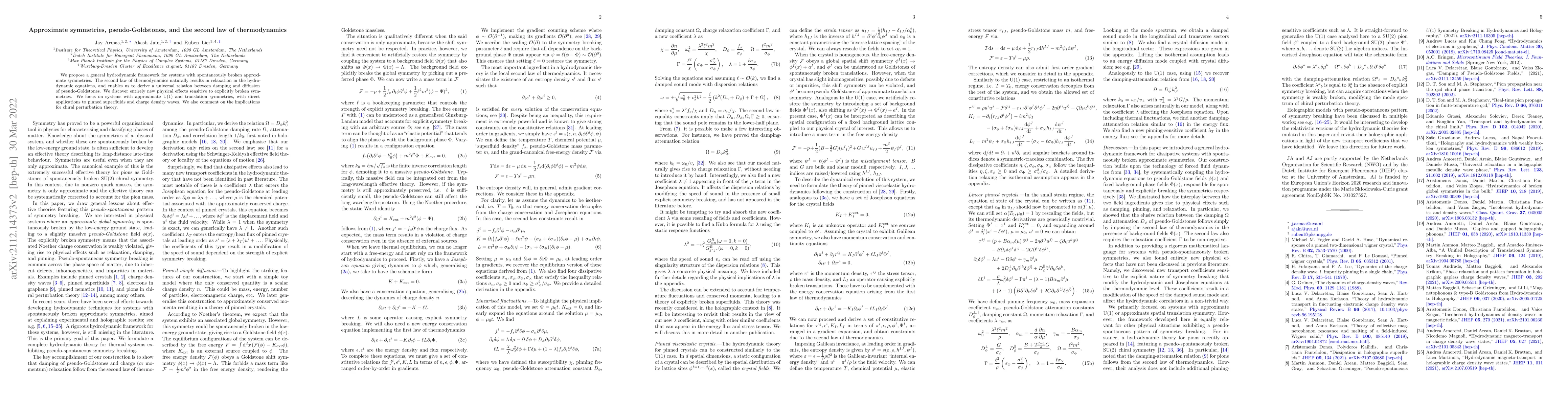 Thumbnail for Approximate symmetries, pseudo-Goldstones, and the second law of
  thermodynamics