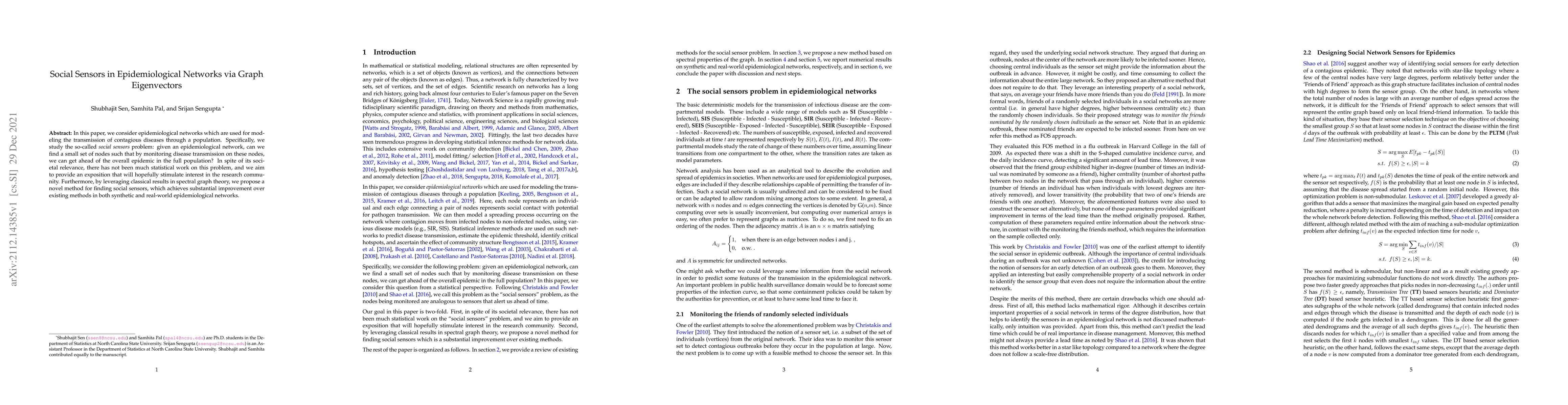 Thumbnail for Social Sensors in Epidemiological Networks via Graph Eigenvectors