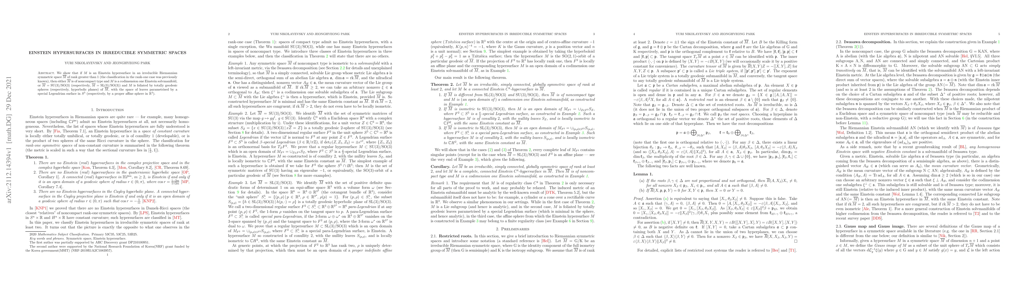 Thumbnail for Einstein hypersurfaces in irreducible symmetric spaces