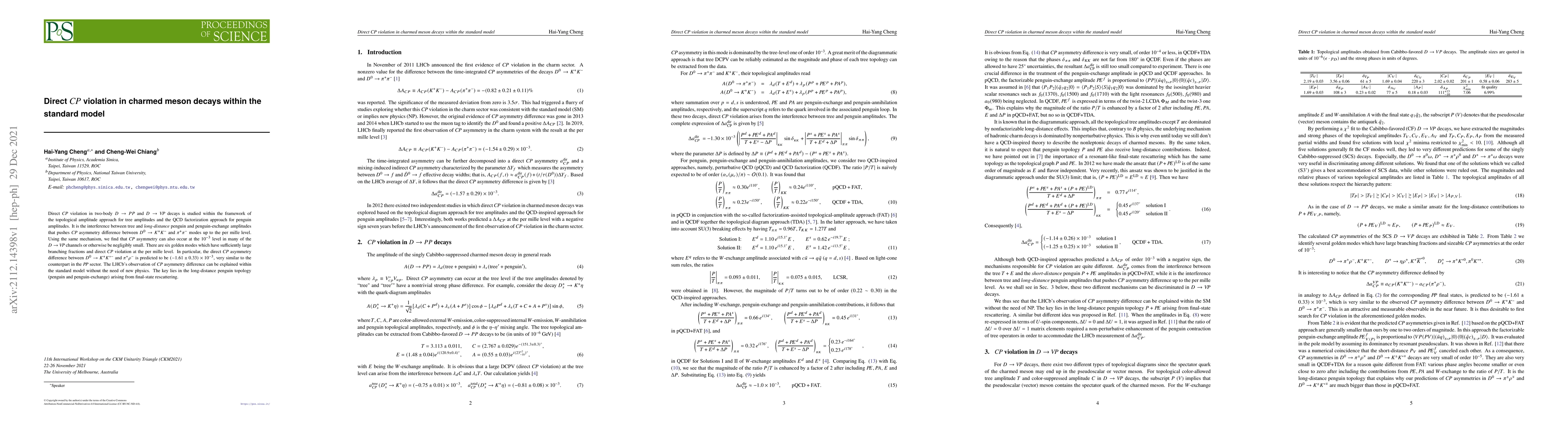Thumbnail for Direct CP violation in charmed meson decays within the standard model
