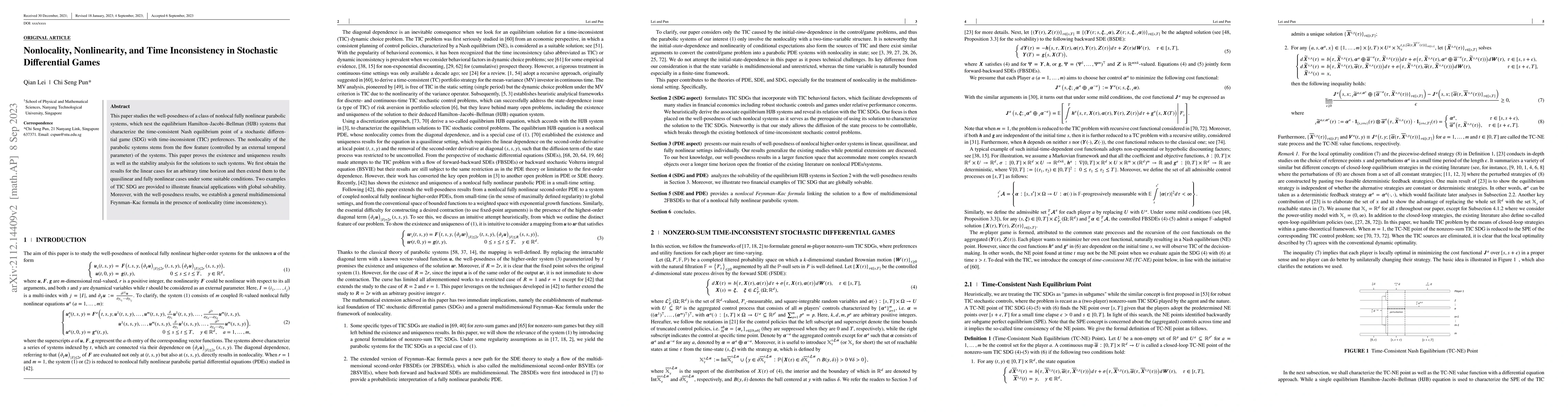 Thumbnail for Nonlocality, Nonlinearity, and Time Inconsistency in Stochastic
  Differential Games