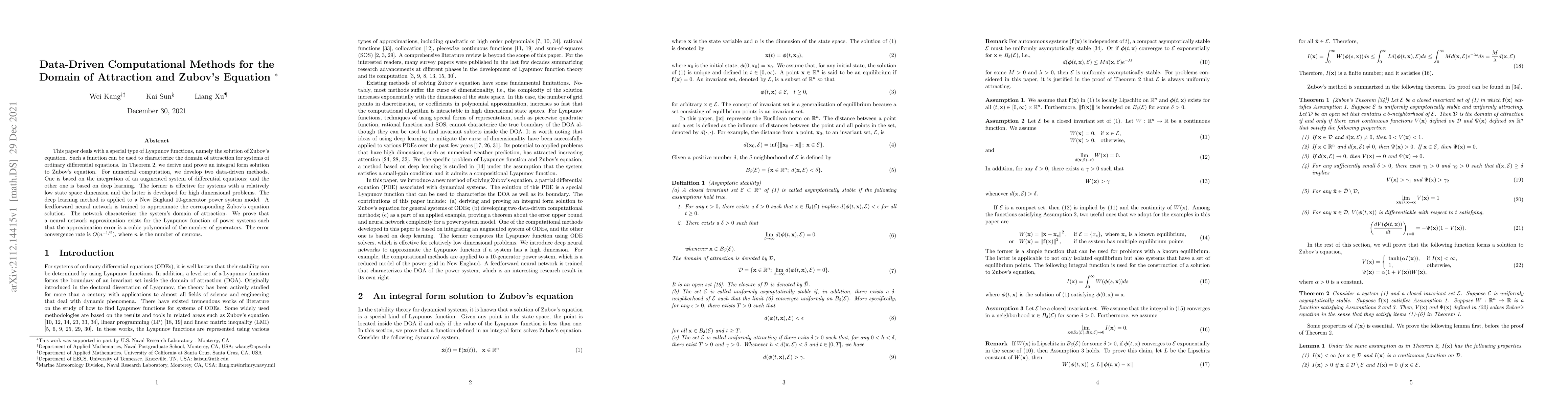 Thumbnail for Data-Driven Computational Methods for the Domain of Attraction and
  Zubov's Equation