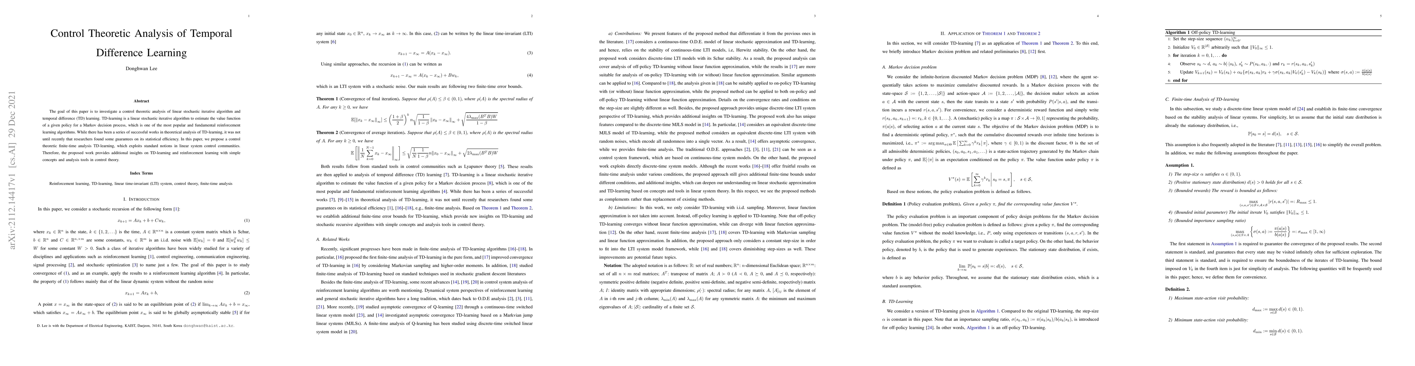 Thumbnail for Control Theoretic Analysis of Temporal Difference Learning