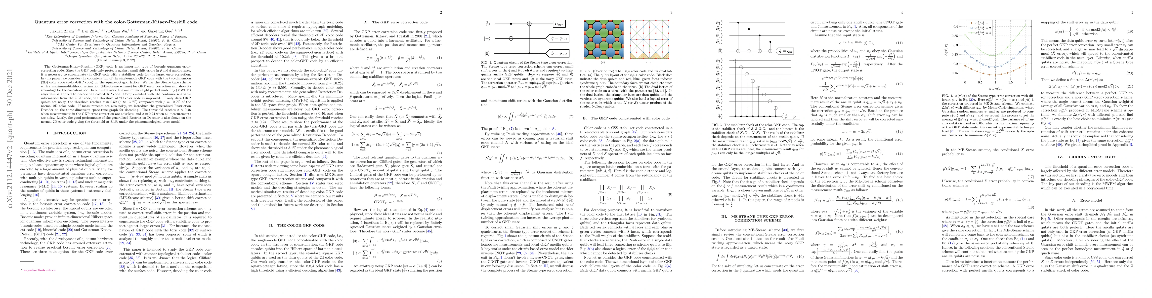 Thumbnail for Quantum error correction with the color-Gottesman-Kitaev-Preskill code