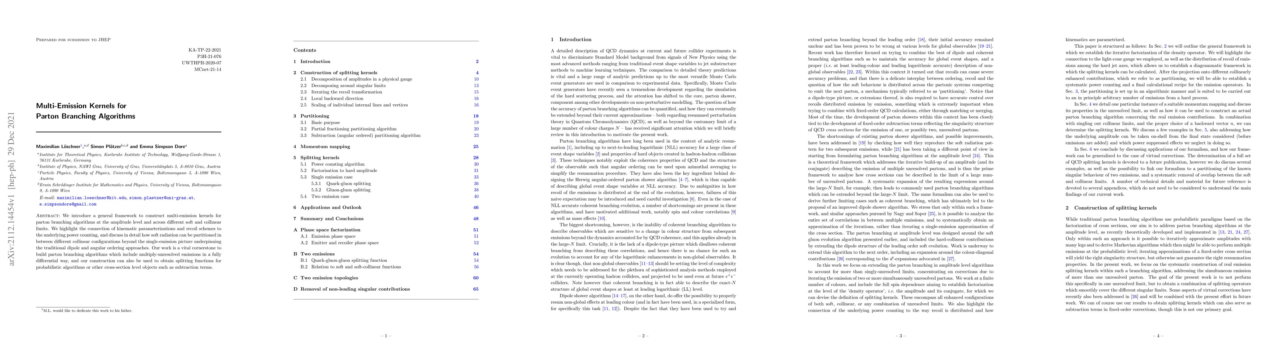 Thumbnail for Multi-Emission Kernels for Parton Branching Algorithms