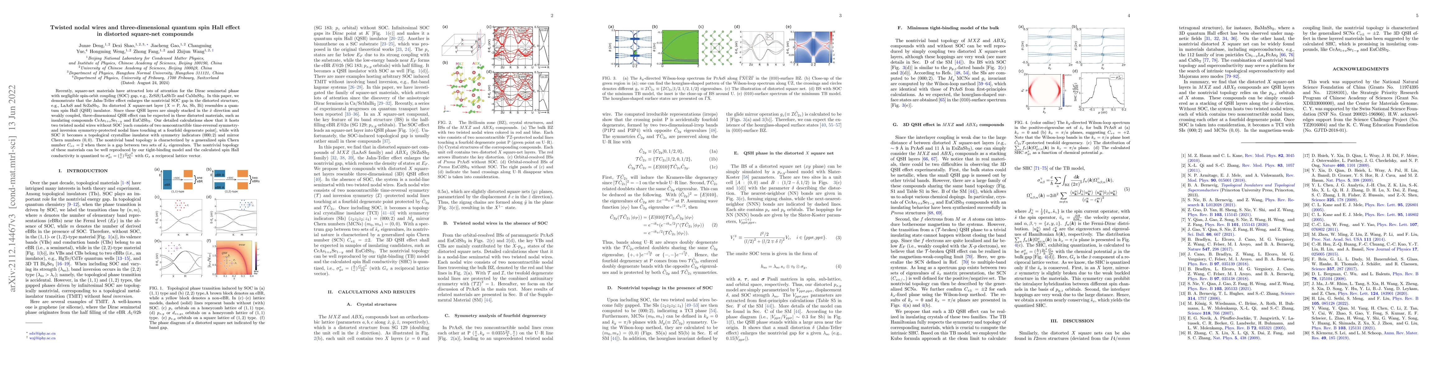 Thumbnail for Twisted nodal wires and three-dimensional quantum spin Hall effect in
  distorted square-net compounds
