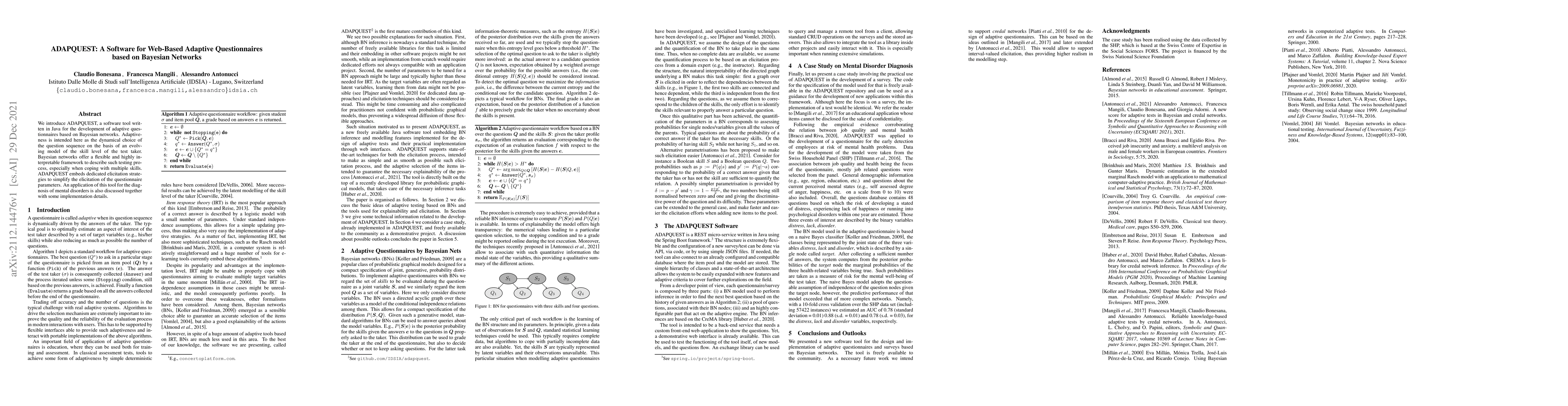 Thumbnail for ADAPQUEST: A Software for Web-Based Adaptive Questionnaires based on
  Bayesian Networks