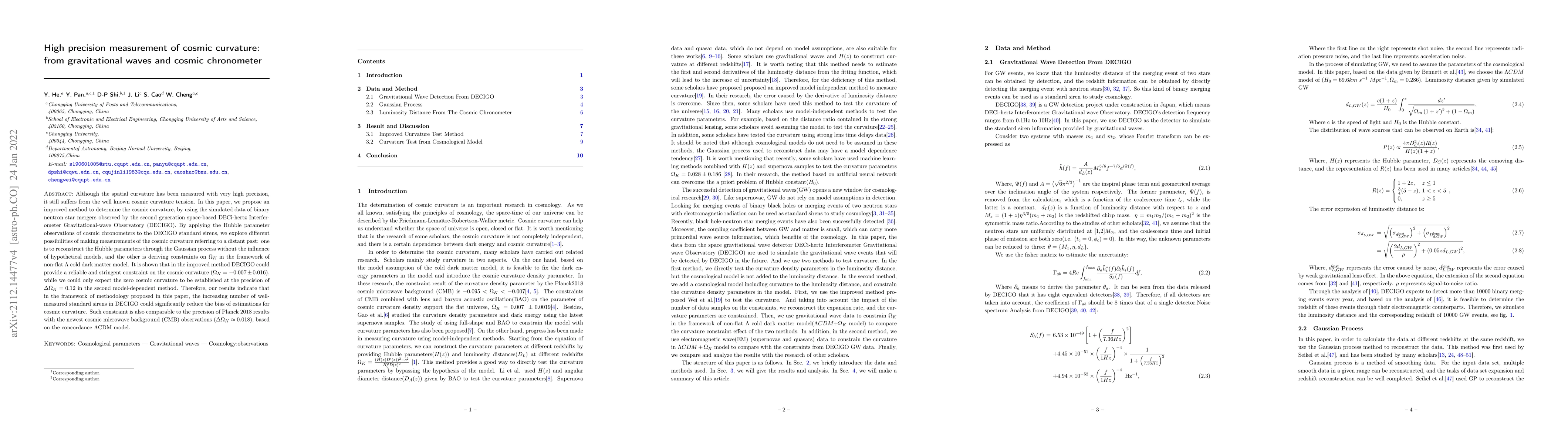 Thumbnail for High precision measurement of cosmic curvature: from gravitational waves
  and cosmic chronometer