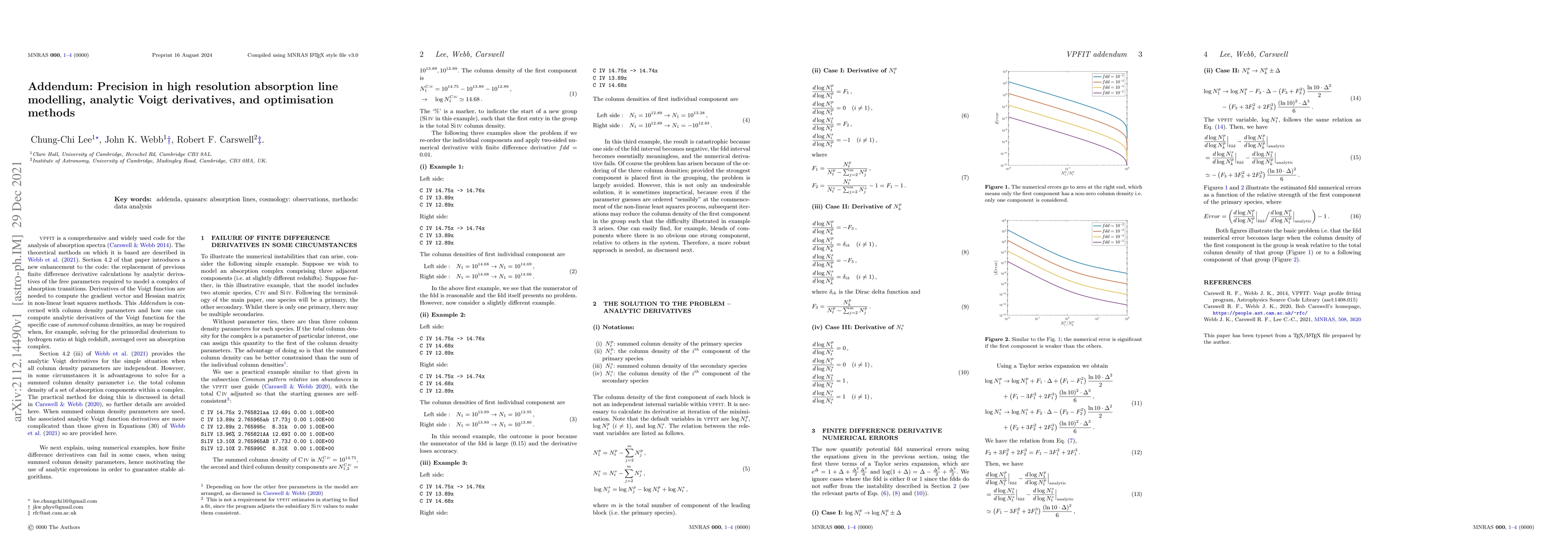 Thumbnail for Addendum: Precision in high resolution absorption line modelling,
  analytic Voigt derivatives, and optimisation methods