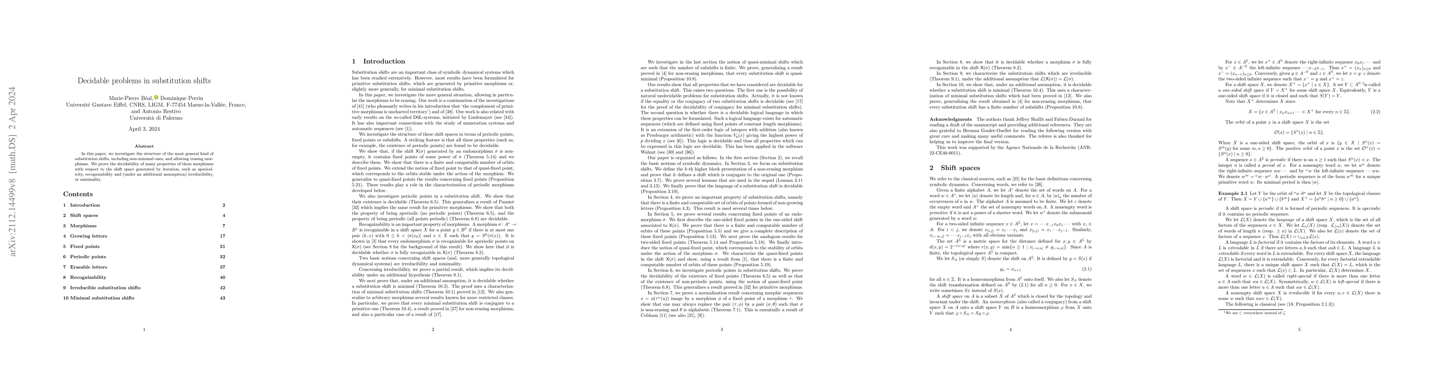 Thumbnail for Decidable problems in substitution shifts