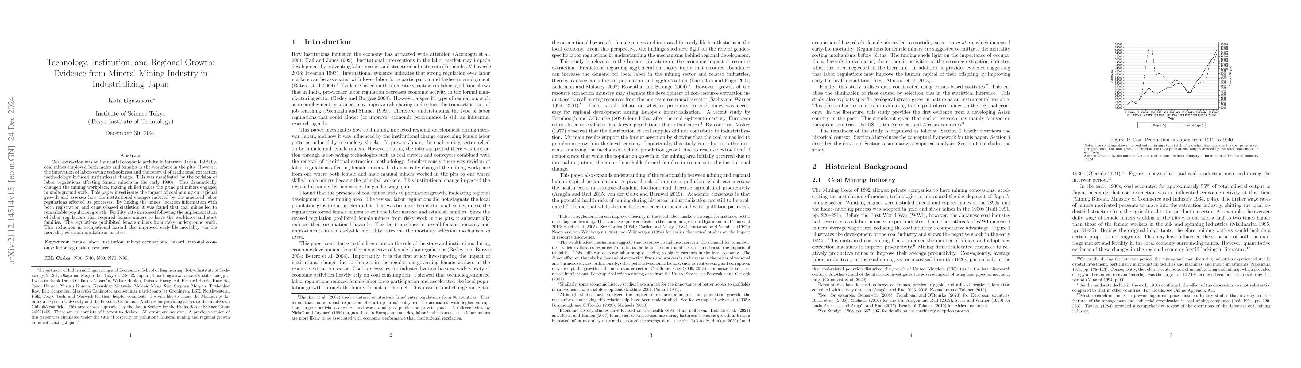Thumbnail for Technology, Institution, and Regional Growth: Evidence from Mineral
  Mining Industry in Industrializing Japan