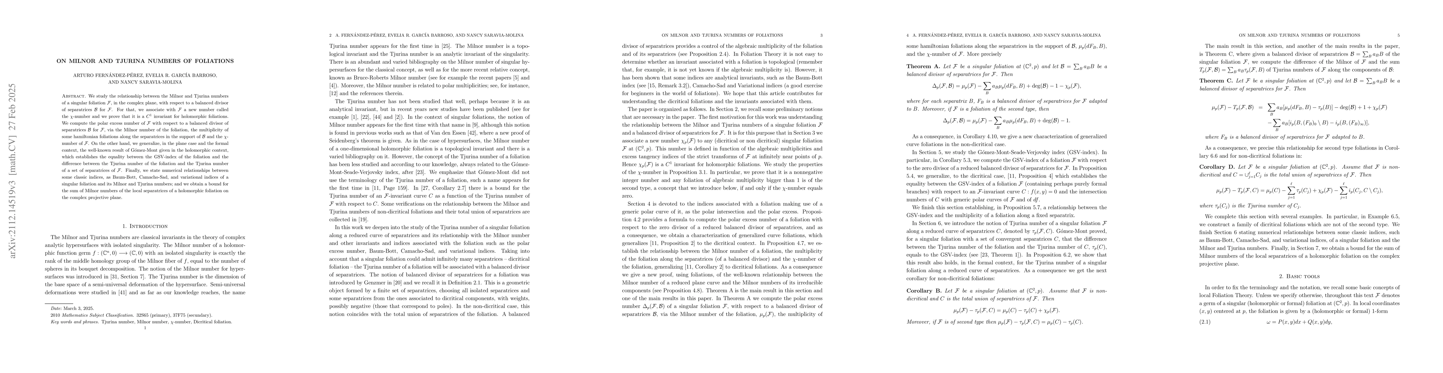 Thumbnail for On Milnor and Tjurina numbers of foliations