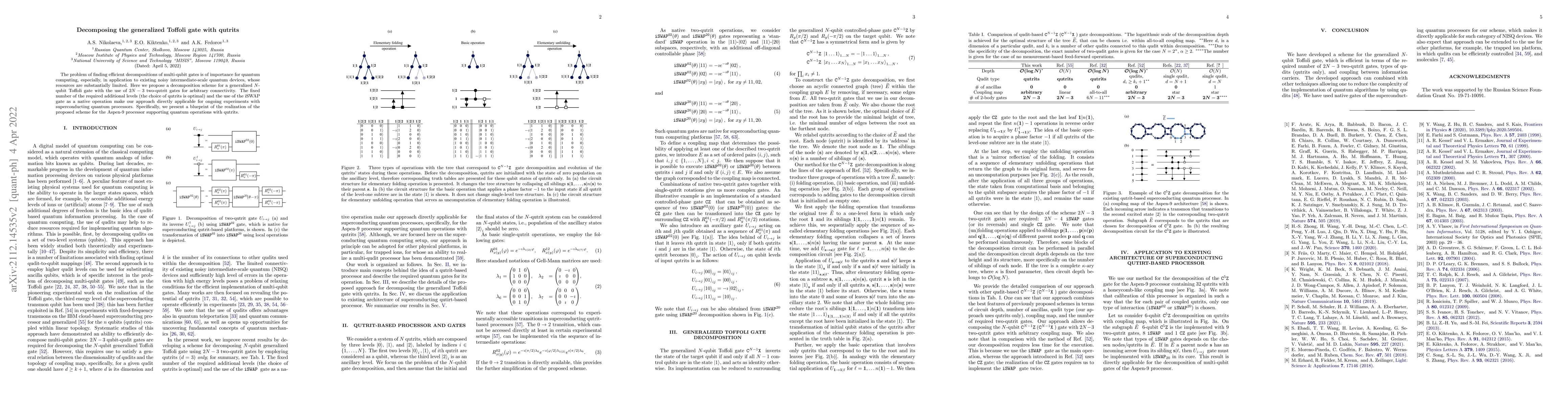 Thumbnail for Decomposing the generalized Toffoli gate with qutrits