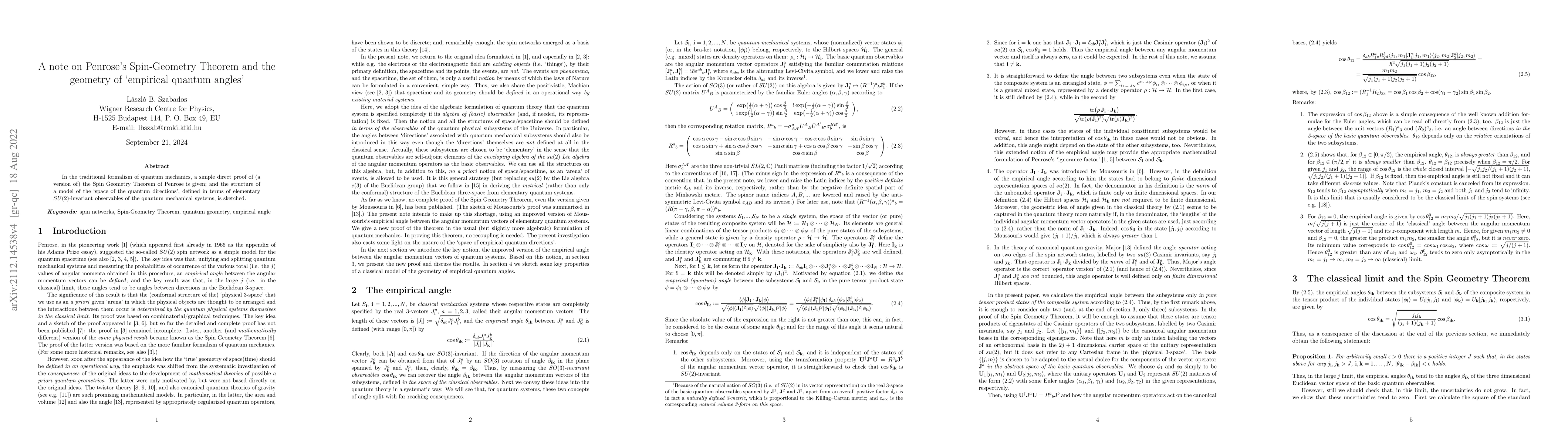 Thumbnail for A note on Penrose's Spin-Geometry Theorem and the geometry of `empirical
  quantum angles'