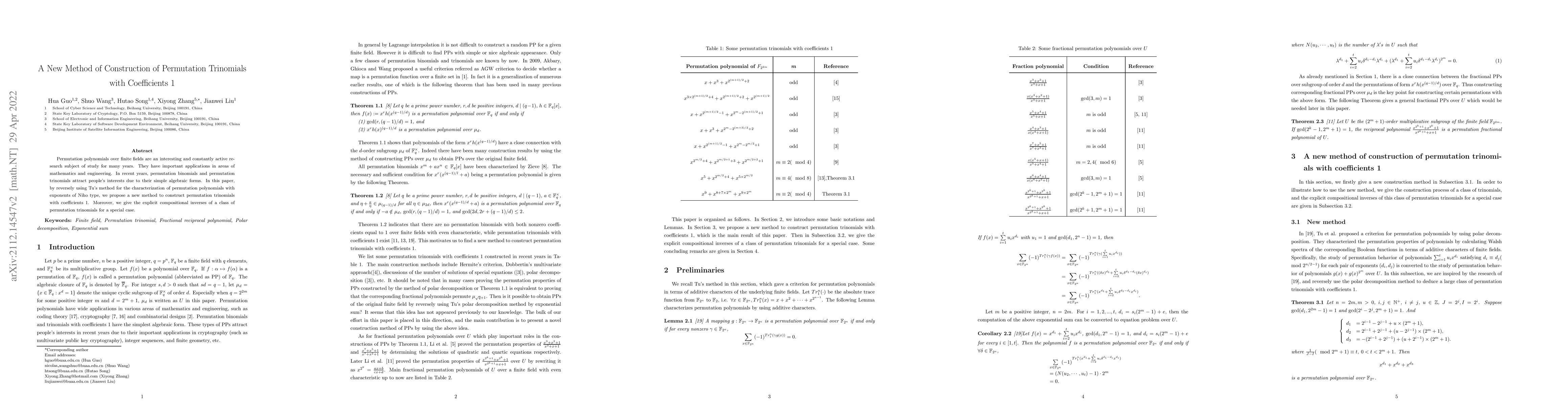 Thumbnail for A New Method of Construction of Permutation Trinomials with Coefficients
  1