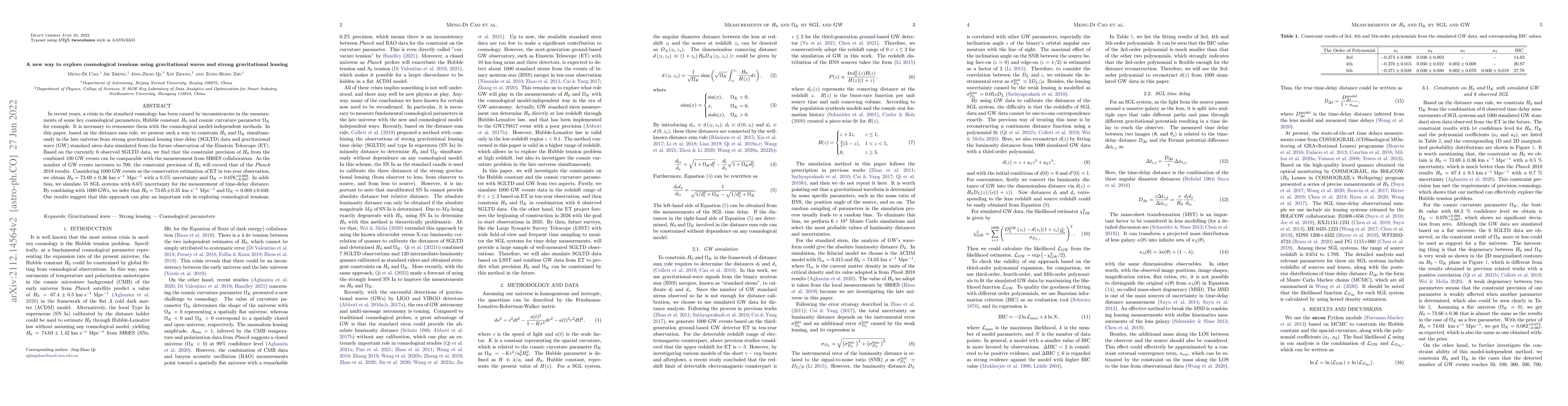 Thumbnail for A new way to explore cosmological tensions using gravitational waves and
  strong gravitational lensing