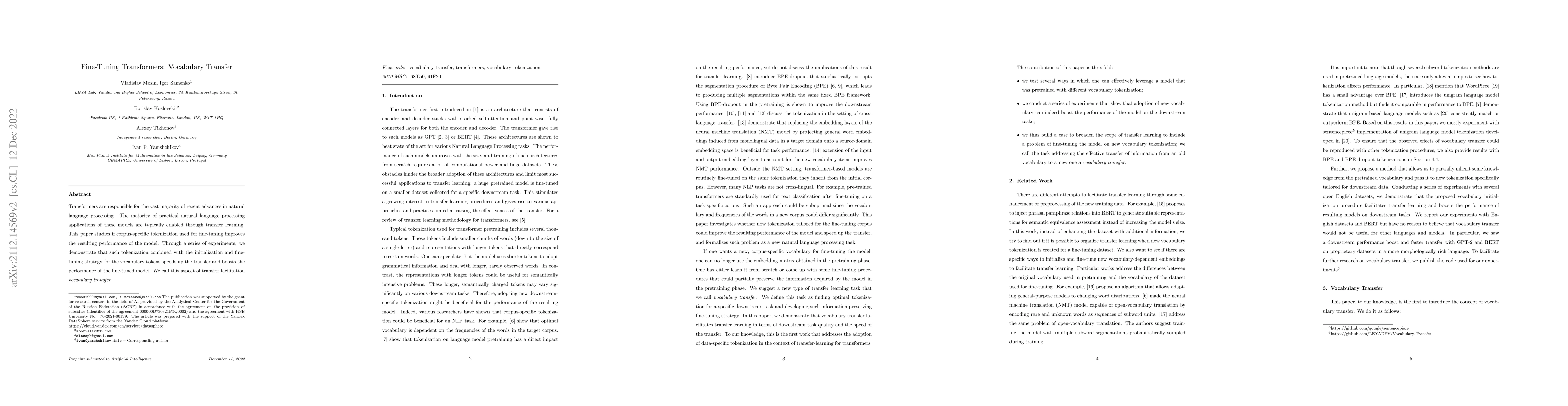 Thumbnail for Fine-Tuning Transformers: Vocabulary Transfer
