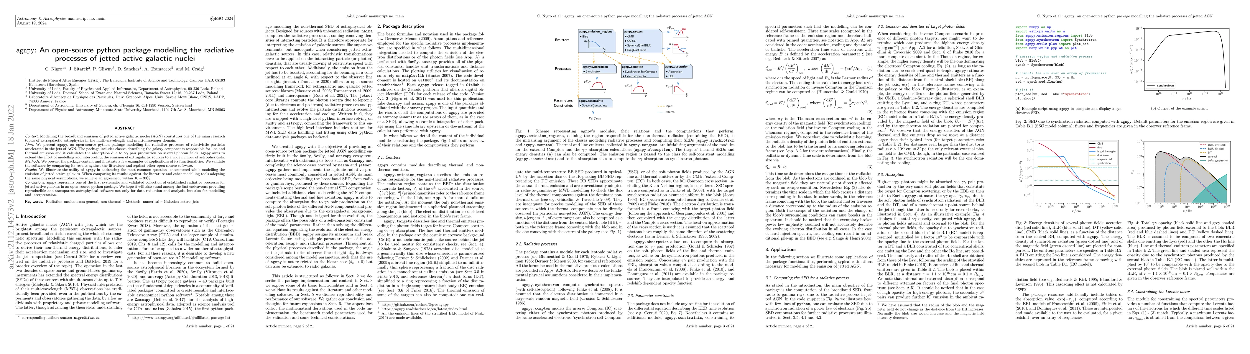 Thumbnail for agnpy: An open-source python package modelling the radiative processes
  of jetted active galactic nuclei