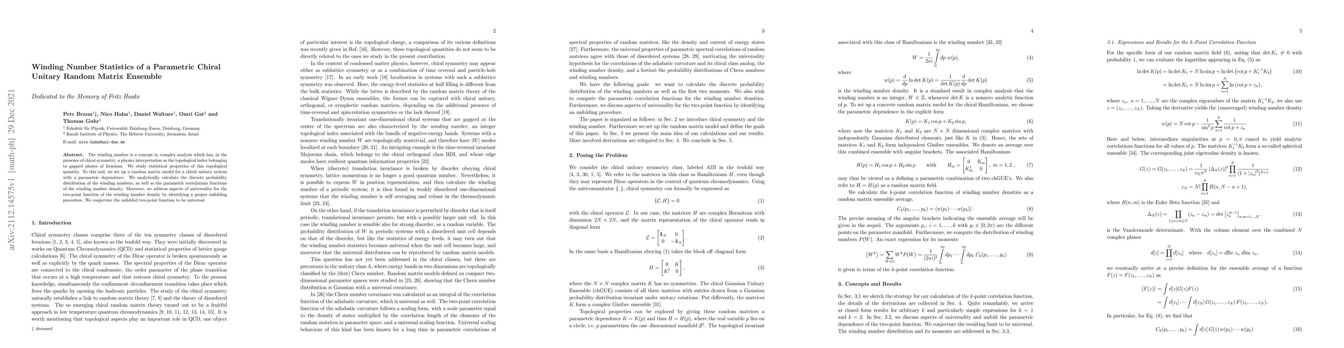 Thumbnail for Winding Number Statistics of a Parametric Chiral Unitary Random Matrix
  Ensemble