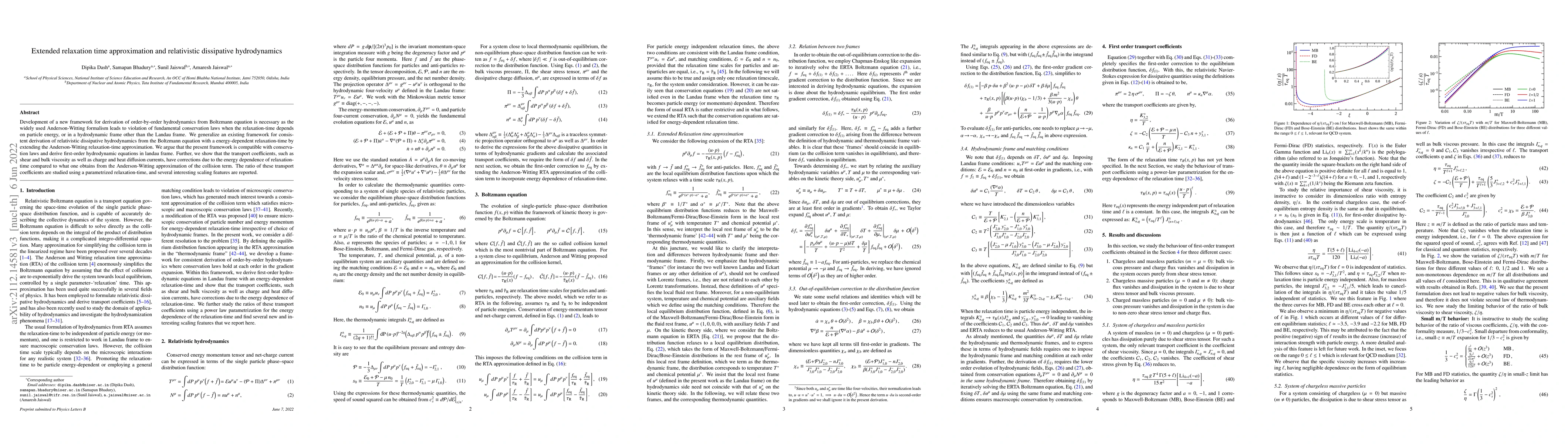 Thumbnail for Extended relaxation time approximation and relativistic dissipative
  hydrodynamics