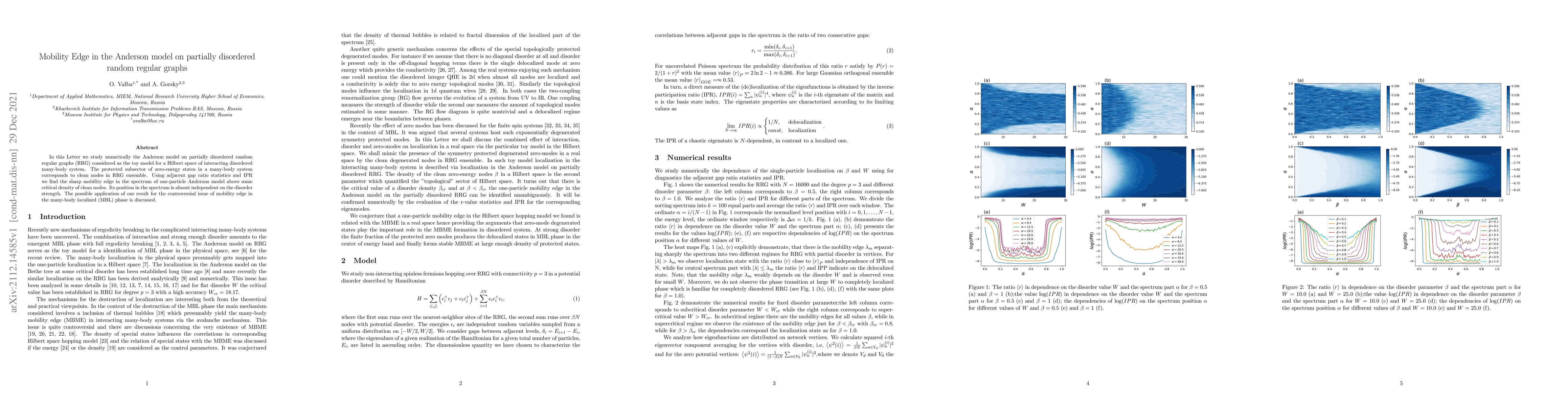 Thumbnail for Mobility Edge in the Anderson model on partially disordered random
  regular graphs