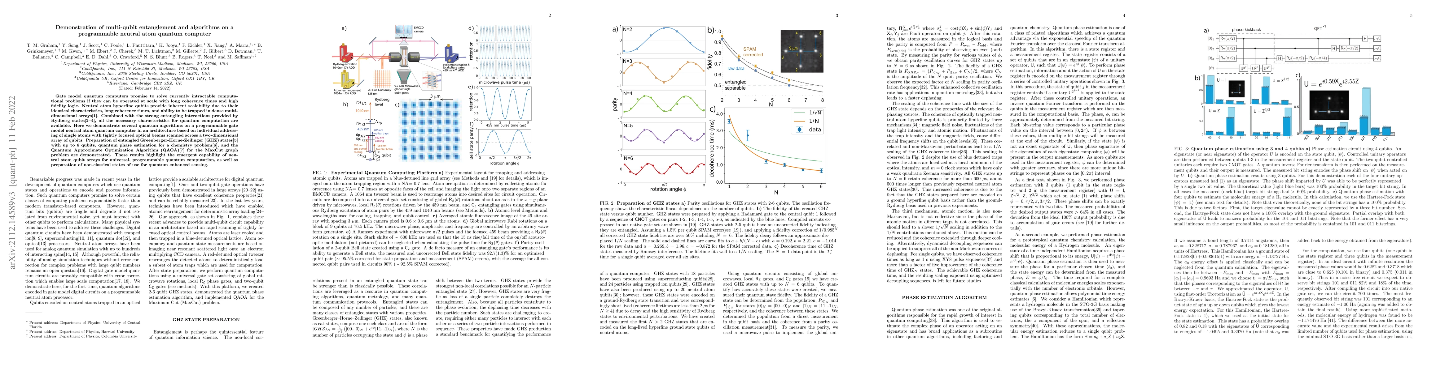 Thumbnail for Demonstration of multi-qubit entanglement and algorithms on a
  programmable neutral atom quantum computer