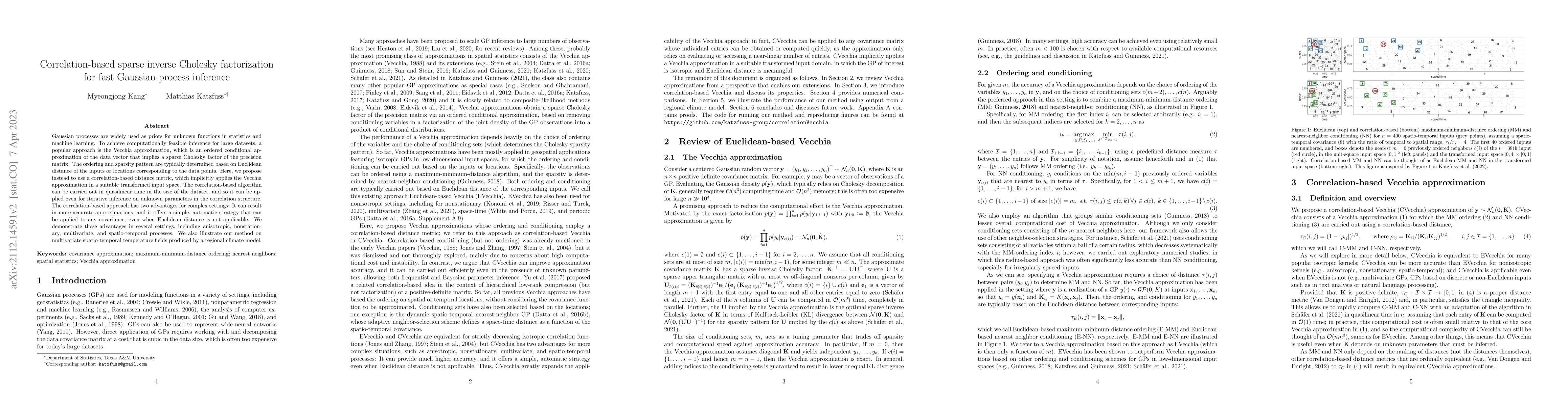 Thumbnail for Correlation-based sparse inverse Cholesky factorization for fast
  Gaussian-process inference