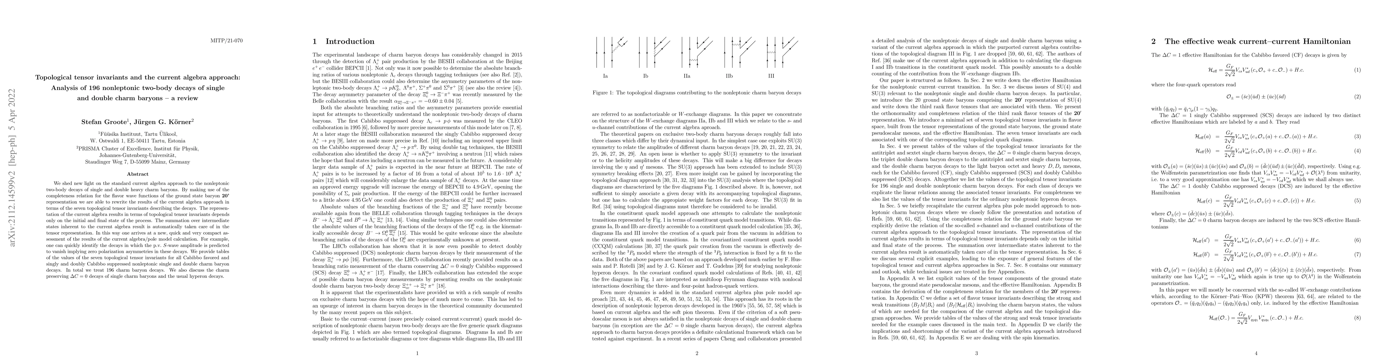 Thumbnail for Topological tensor invariants and the current algebra approach: Analysis
  of 196 nonleptonic two-body decays of single and double charm baryons -- a
  review