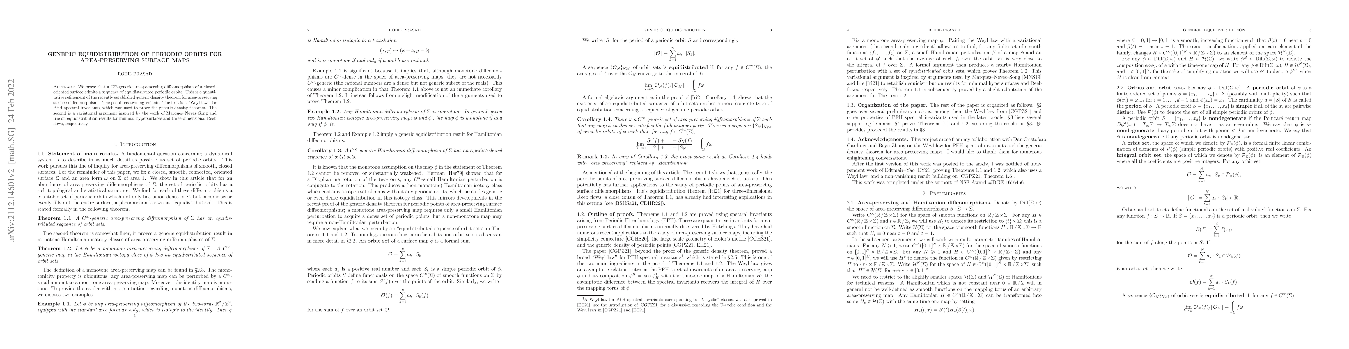 Thumbnail for Generic equidistribution of periodic orbits for area-preserving surface
  maps