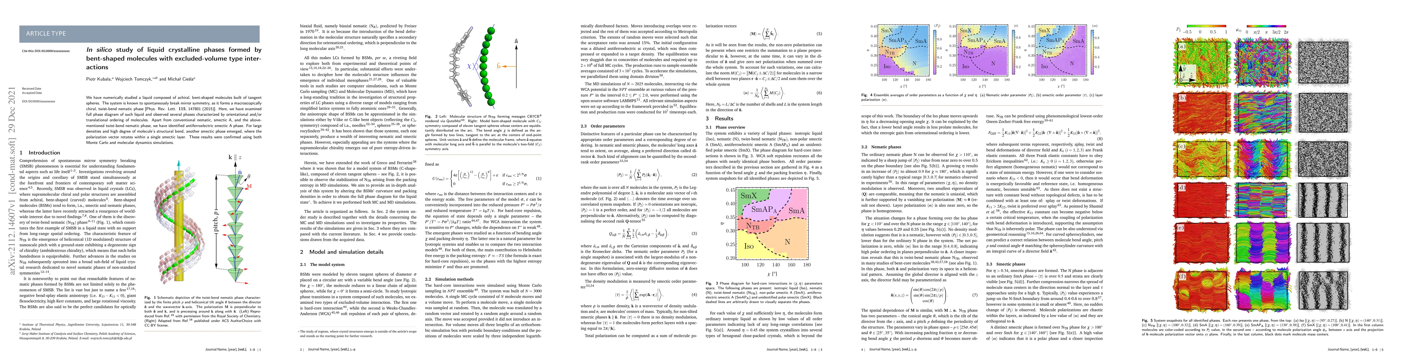 Thumbnail for In silico study of liquid crystalline phases formed by bent-shaped
  molecules with excluded-volume type interactions