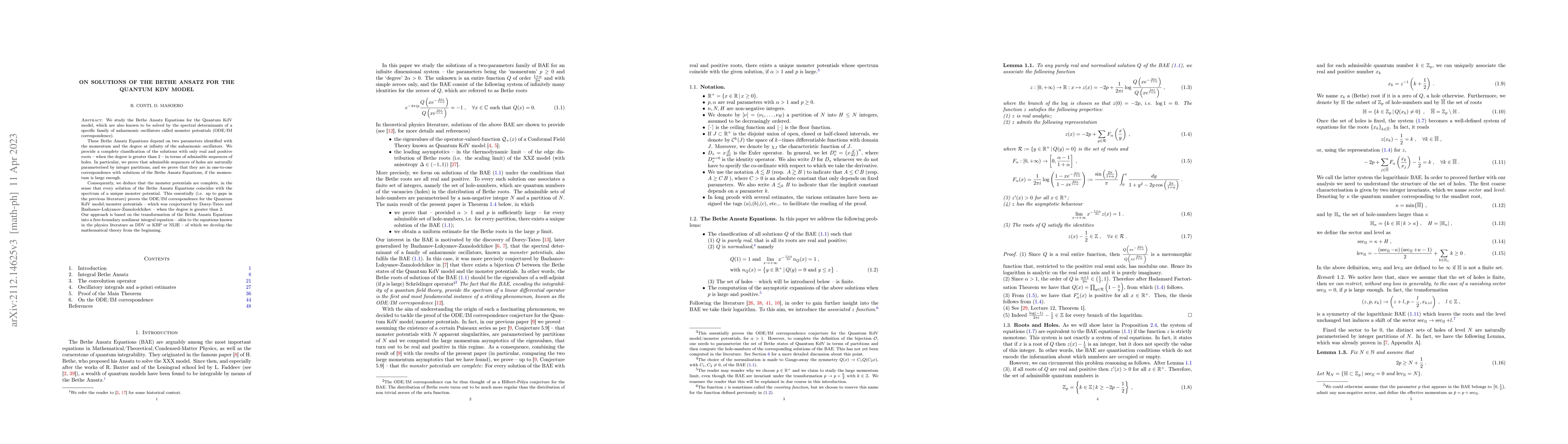 Thumbnail for On solutions of the Bethe Ansatz for the Quantum KdV model