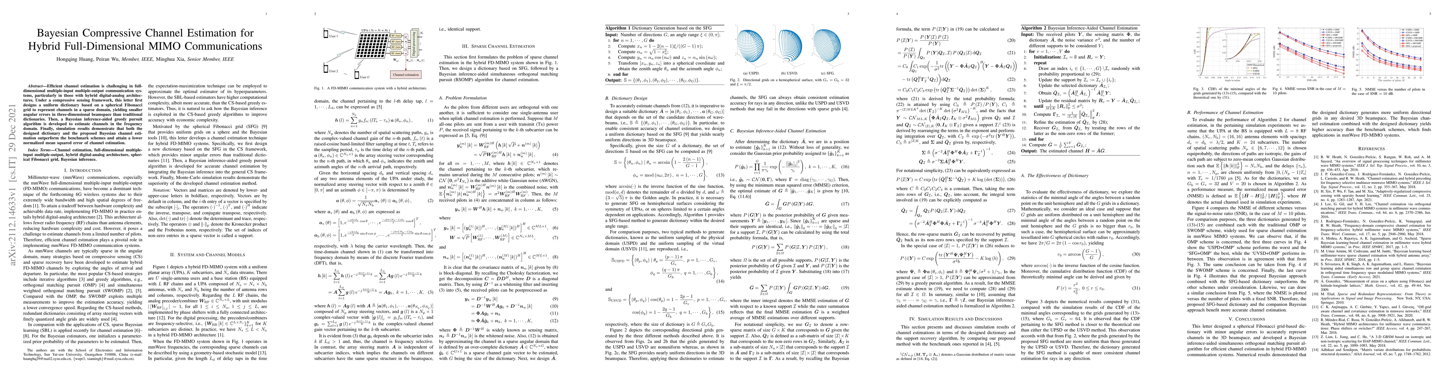 Thumbnail for Bayesian Compressive Channel Estimation for Hybrid Full-Dimensional MIMO
  Communications