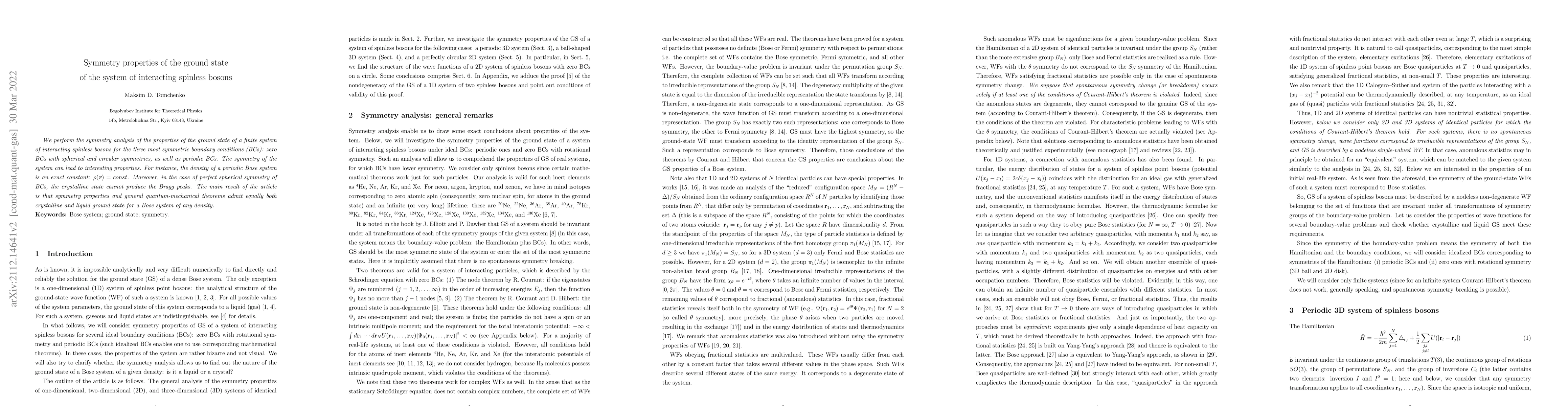 Thumbnail for Symmetry properties of the ground state of the system of interacting
  spinless bosons