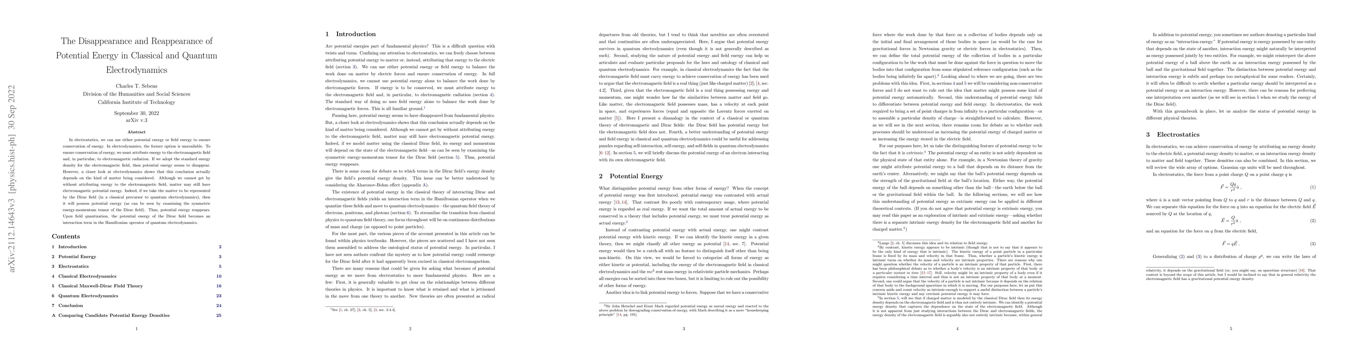 Thumbnail for The Disappearance and Reappearance of Potential Energy in Classical and
  Quantum Electrodynamics