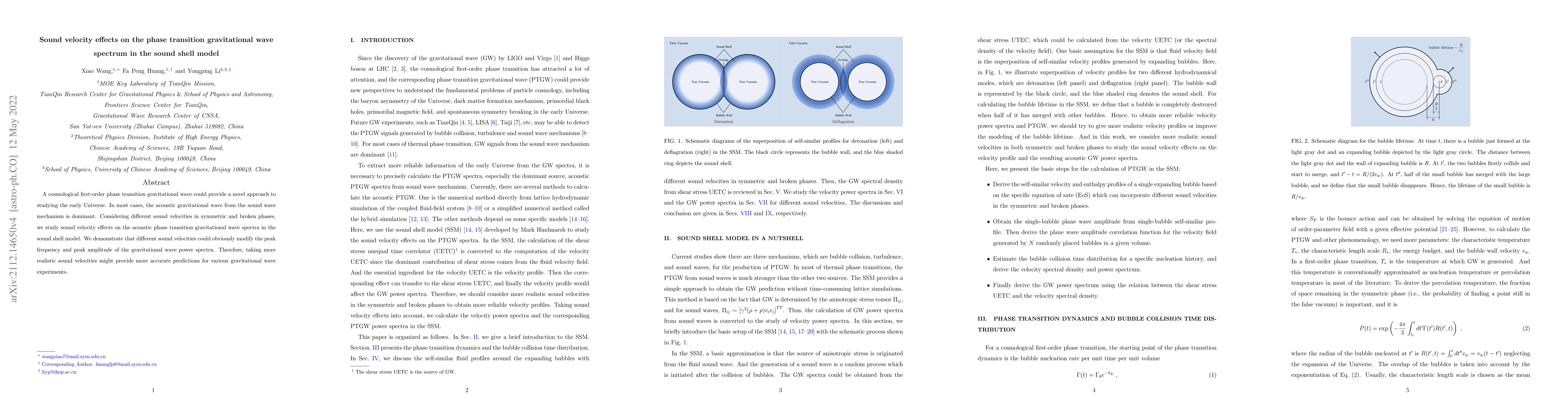 Thumbnail for Sound velocity effects on the phase transition gravitational wave
  spectrum in the sound shell model