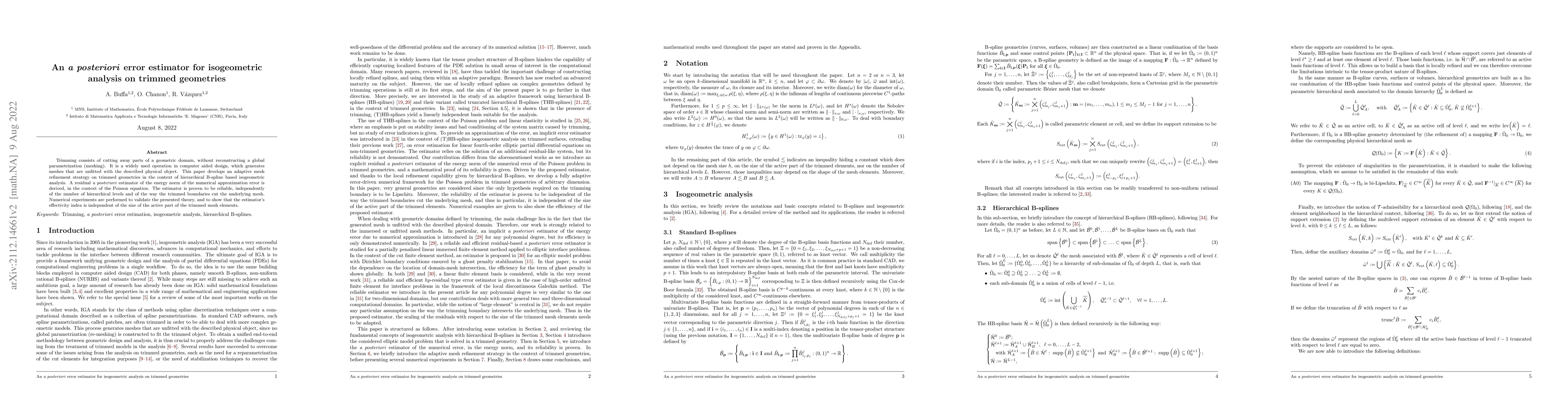 Thumbnail for An a posteriori error estimator for isogeometric analysis on trimmed
  geometries