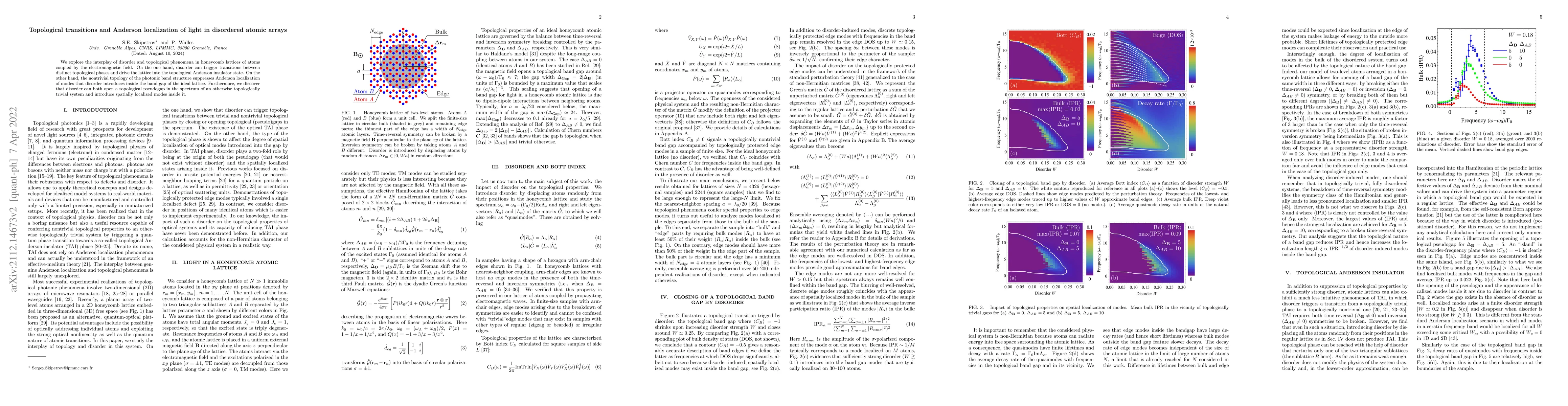 Thumbnail for Topological transitions and Anderson localization of light in disordered
  atomic arrays