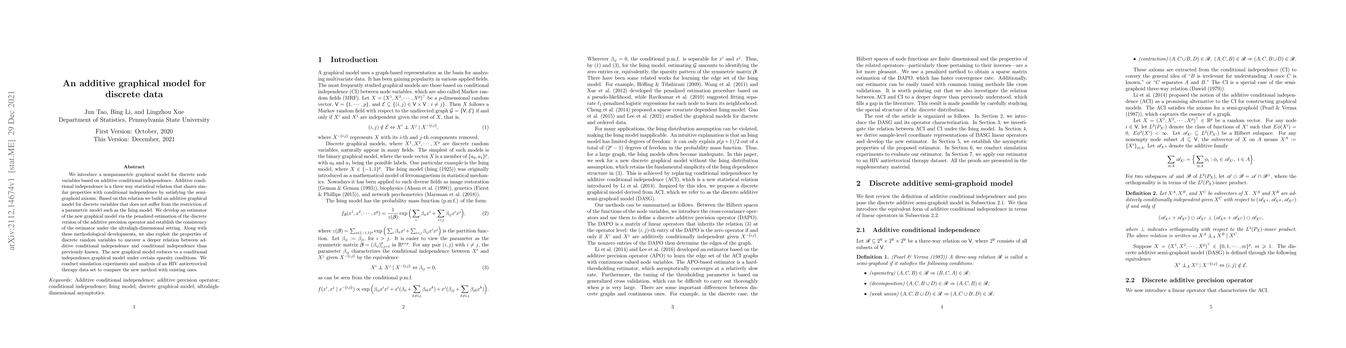 Thumbnail for An additive graphical model for discrete data
