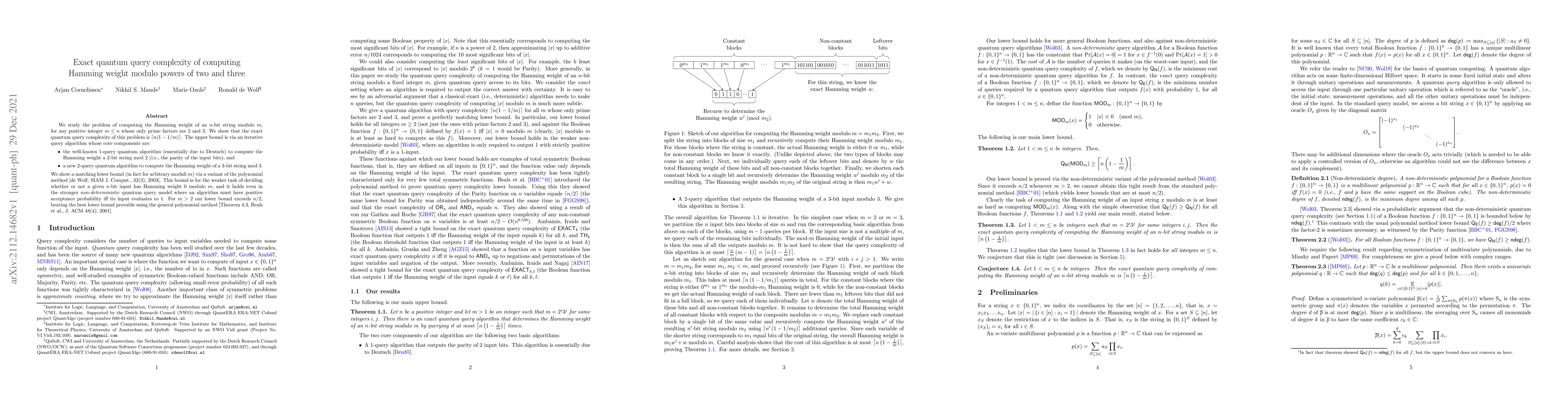 Thumbnail for Exact quantum query complexity of computing Hamming weight modulo powers
  of two and three