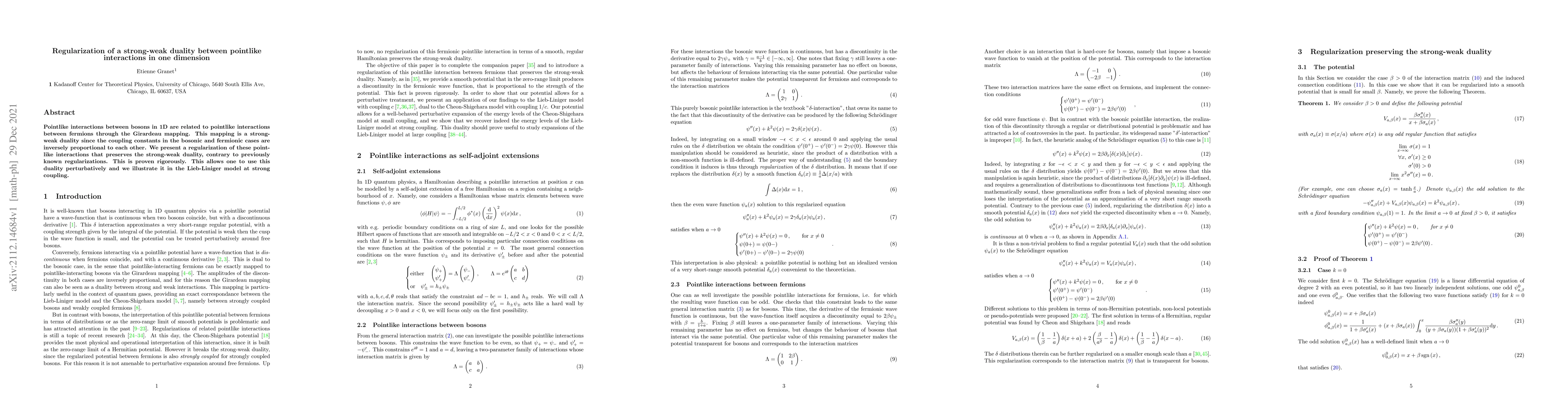 Thumbnail for Regularization of a strong-weak duality between pointlike interactions
  in one dimension