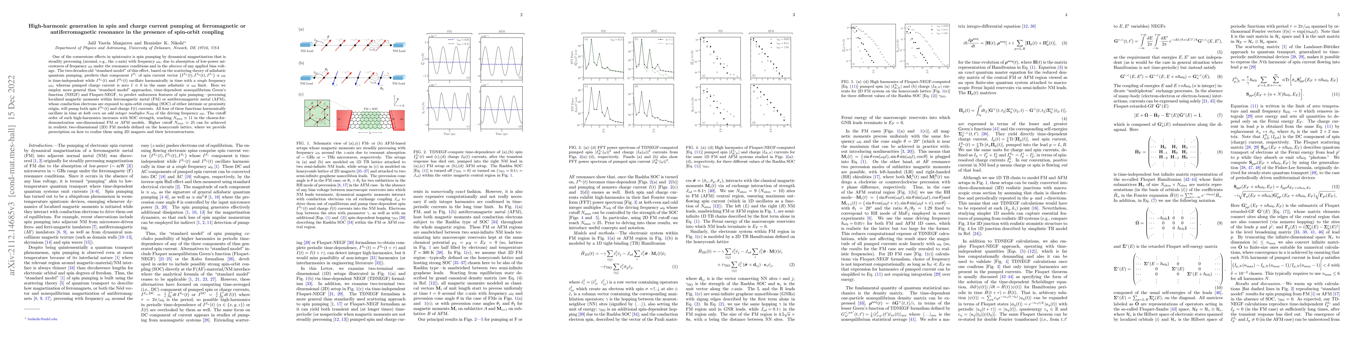Thumbnail for High-harmonic generation in spin and charge current pumping at
  ferromagnetic or antiferromagnetic resonance in the presence of spin-orbit
  coupling