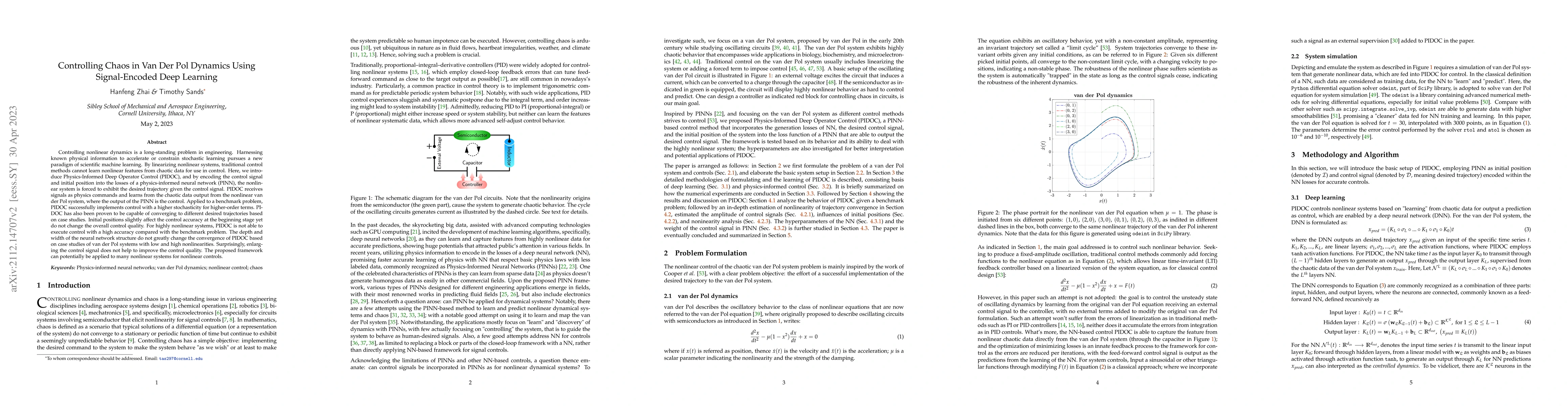 Thumbnail for Controlling Chaos in Van Der Pol Dynamics Using Signal-Encoded Deep
  Learning