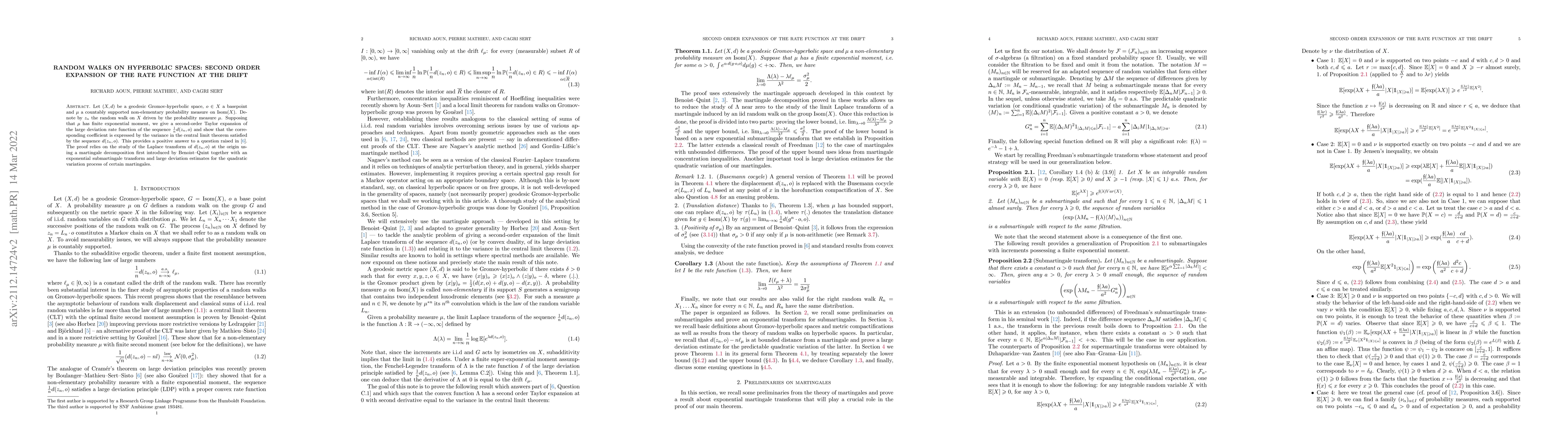 Thumbnail for Random walks on hyperbolic spaces: second order expansion of the rate
  function at the drift
